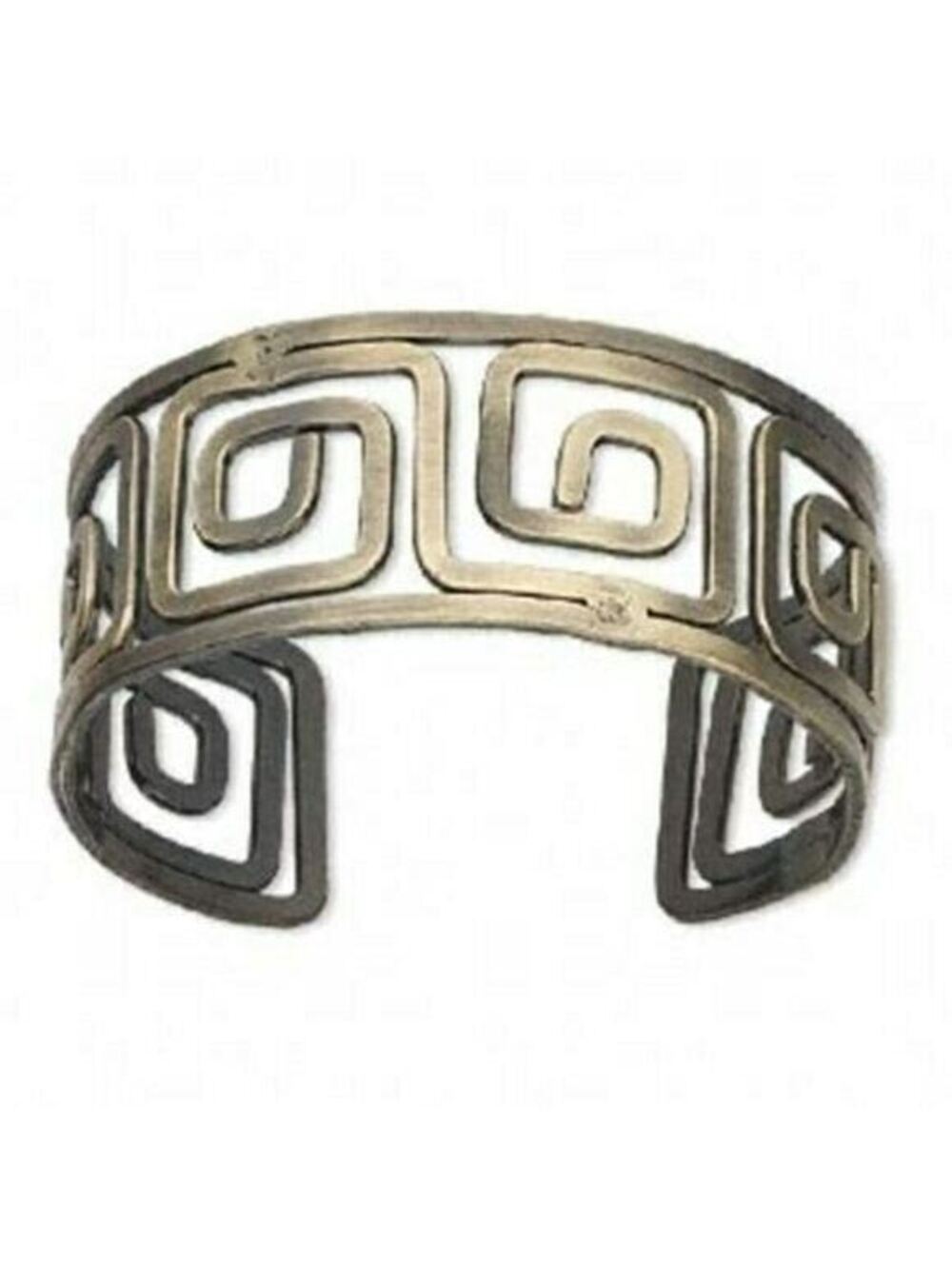 Antique Brass Cleopatra Style Open Greek Key Cuff Wide Bangle Bracelet
